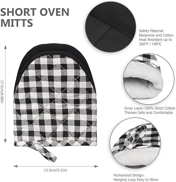 Qulable 1 Pair Short Oven Mitts - Silicone Kitchen Oven Gloves High Heat Resistant 500℉, Mini Oven Mits with Non-Slip Grip Surfaces and Hanging Loop for BBQ, Baking, Cooking and Grilling