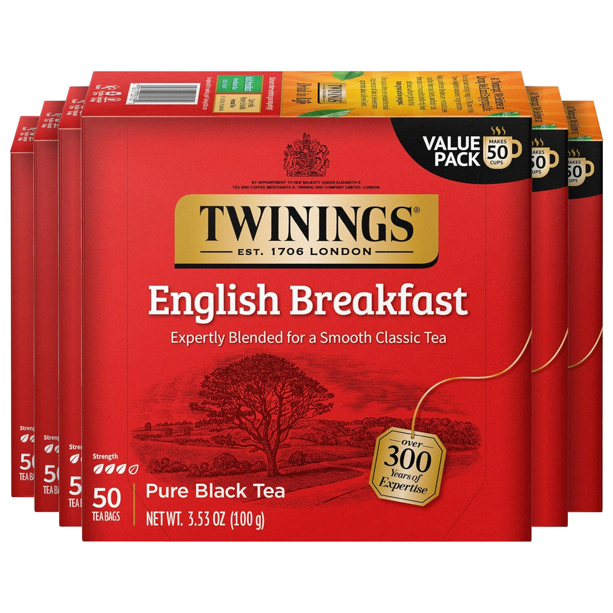 Twinings Pure Green Tea, Caffeinated, Tea Bags, 50 CT Box (6 Pack)
