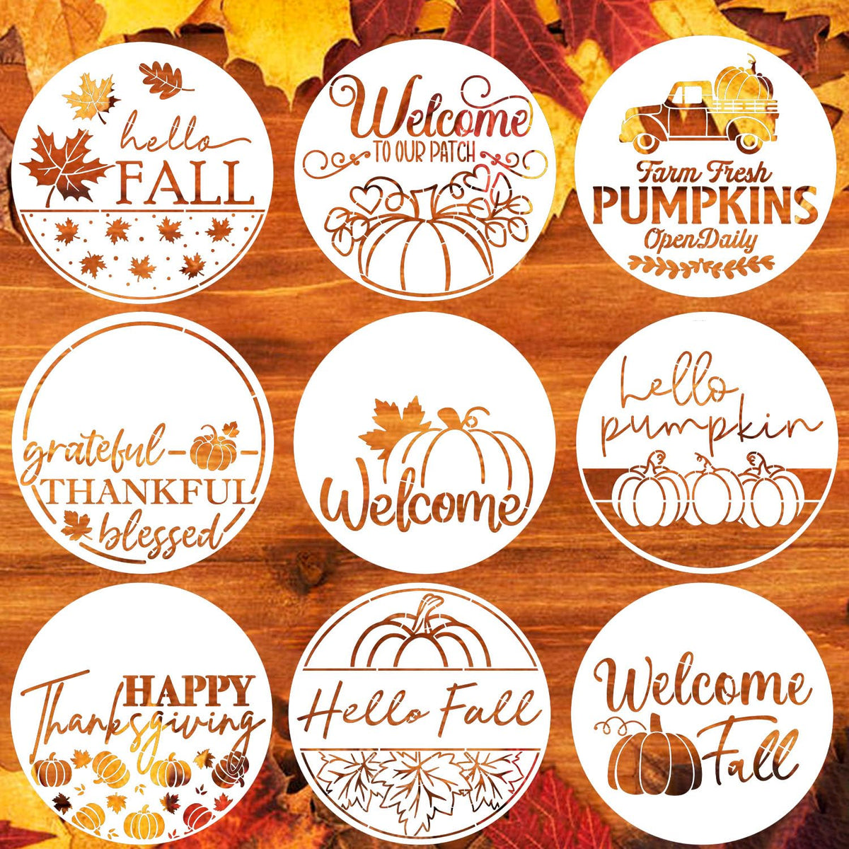 Fall Stencils for Painting on Wood 12" Thanksgiving Round Stencils
