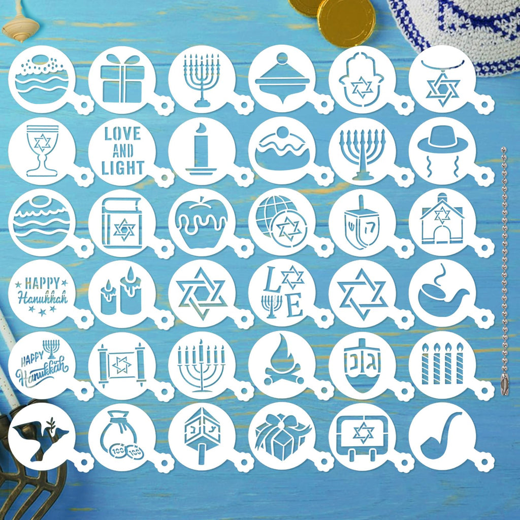36Pcs Hanukkah Cookie Stencils Reusable Dreidel Menorah for DIY Baking