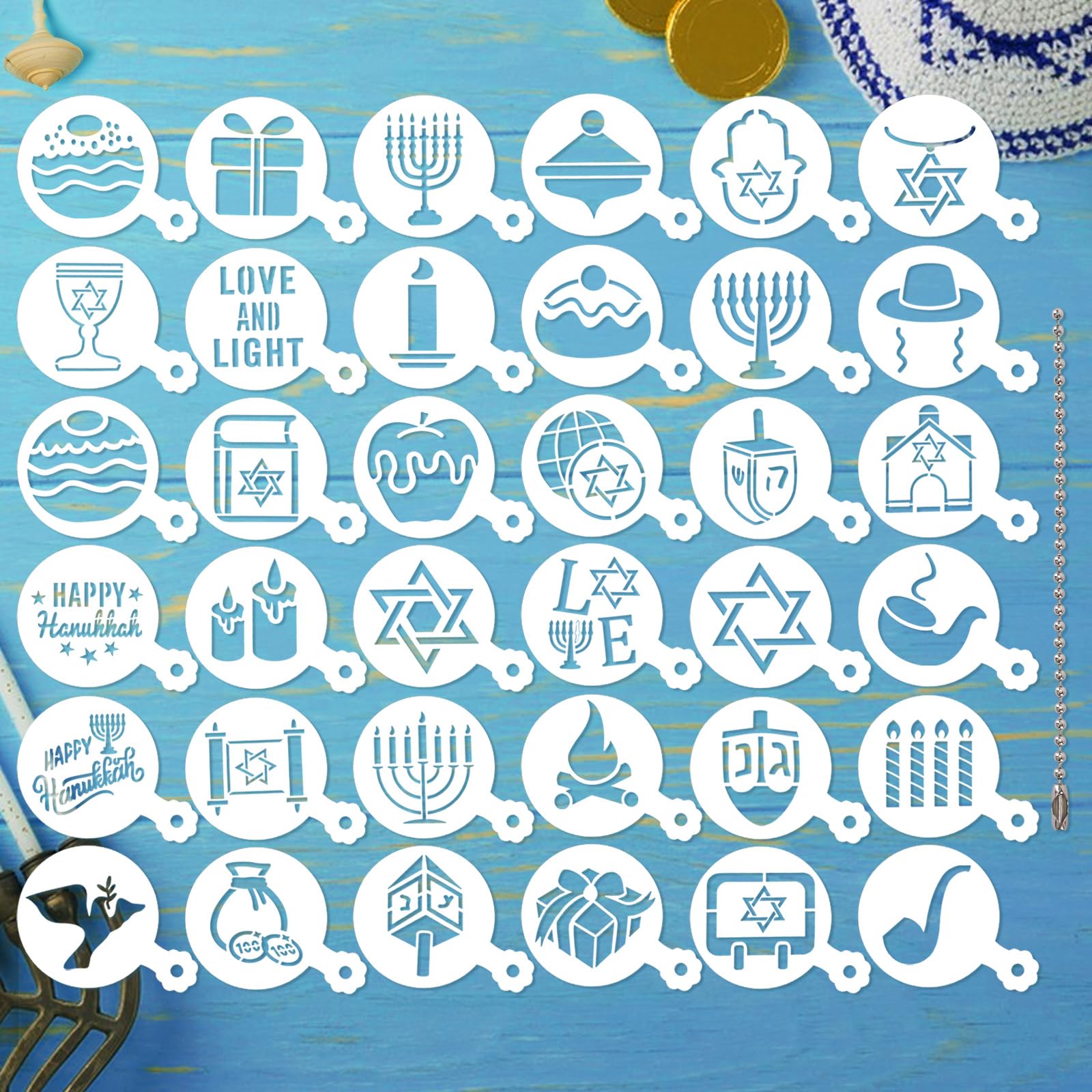 36Pcs Hanukkah Cookie Stencils Reusable Dreidel Menorah for DIY Baking