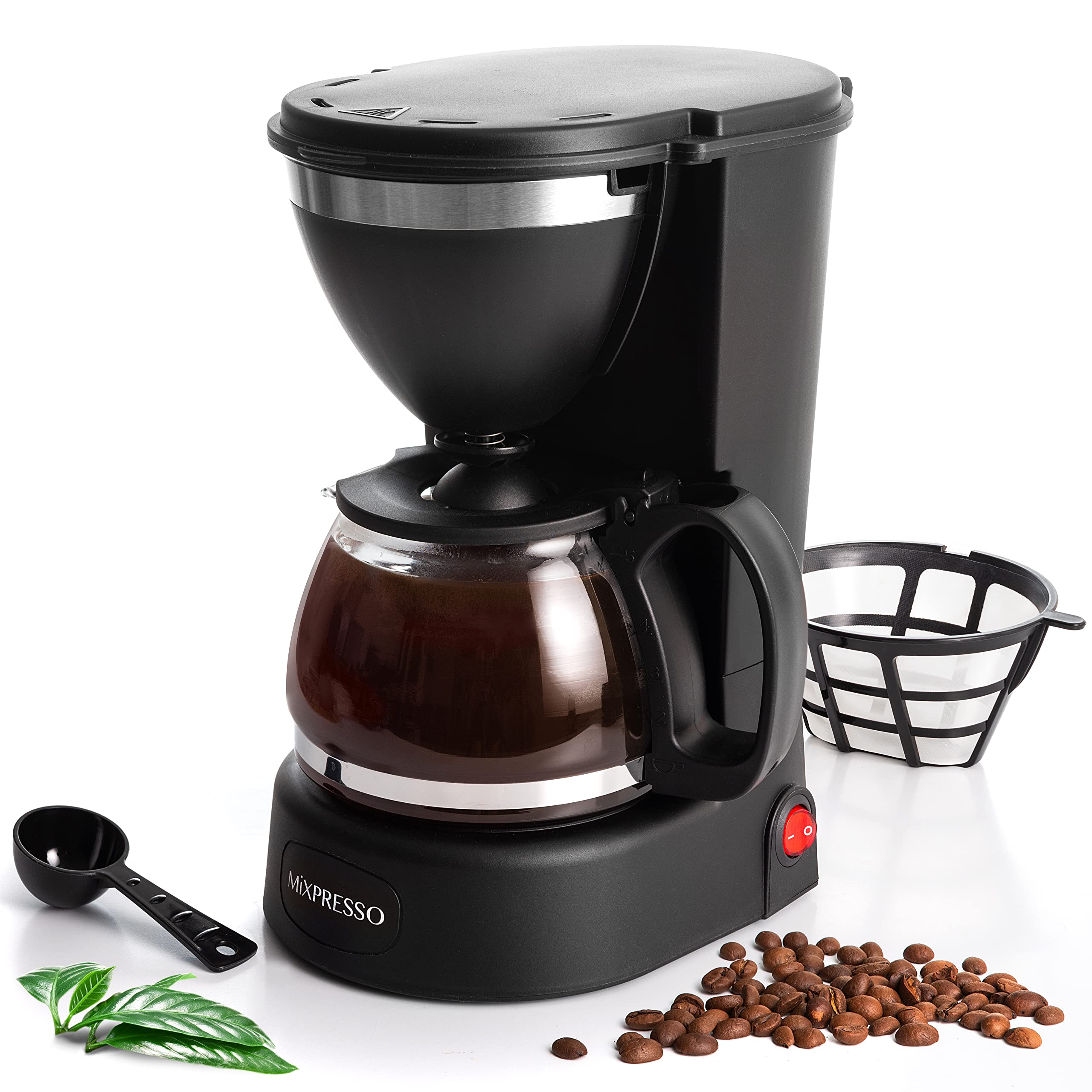 Mixpresso 5 Cup Drip Coffee Maker, Coffee Pot with Reusable Filter, Black