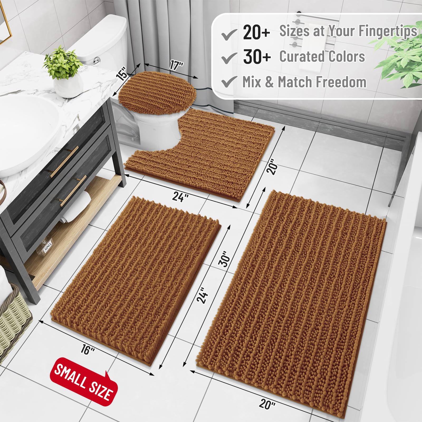 Arotive Bathroom Rugs Mat 24x16, Soft Absorbent Chenille Shaggy Bath Mat