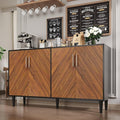 4 EVER WINNER Buffet Cabinet with Storage, 58" Sideboard Cabinet with Adjustable Shelves, Modern Coffee Bar with 4 Doors for Living Room Entryway, Walnut and Black