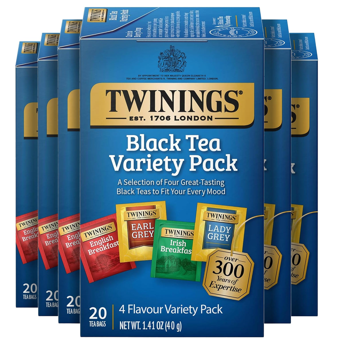 Twinings English Breakfast Black Tea Individually Wrapped Bags, 20 Count (Pack of 6), Flavourful, Robust, Caffeinated, Enjoy Hot or Iced, 120 Teabags