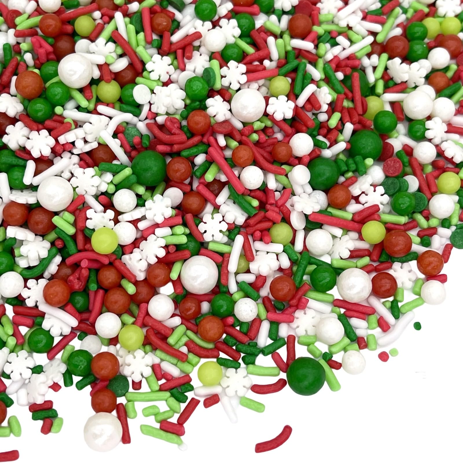 Manvscakes Sprinkles- Edible Cake and Cupcake Sprinkles with Assorted Shapes and Sizes for Parties, Metallic Sprinkle Mix for Cookies, Ice Cream, Cake and Cupcake Decorating, 4 oz (Red, Green, White)