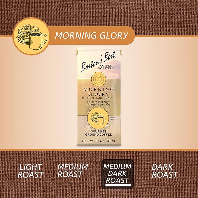 Boston’s Best Coffee - Morning Glory Blend, Delicious Medium Dark Roast Delicious Gourmet Premium Ground Coffee, 11 oz. / 311 g Bag