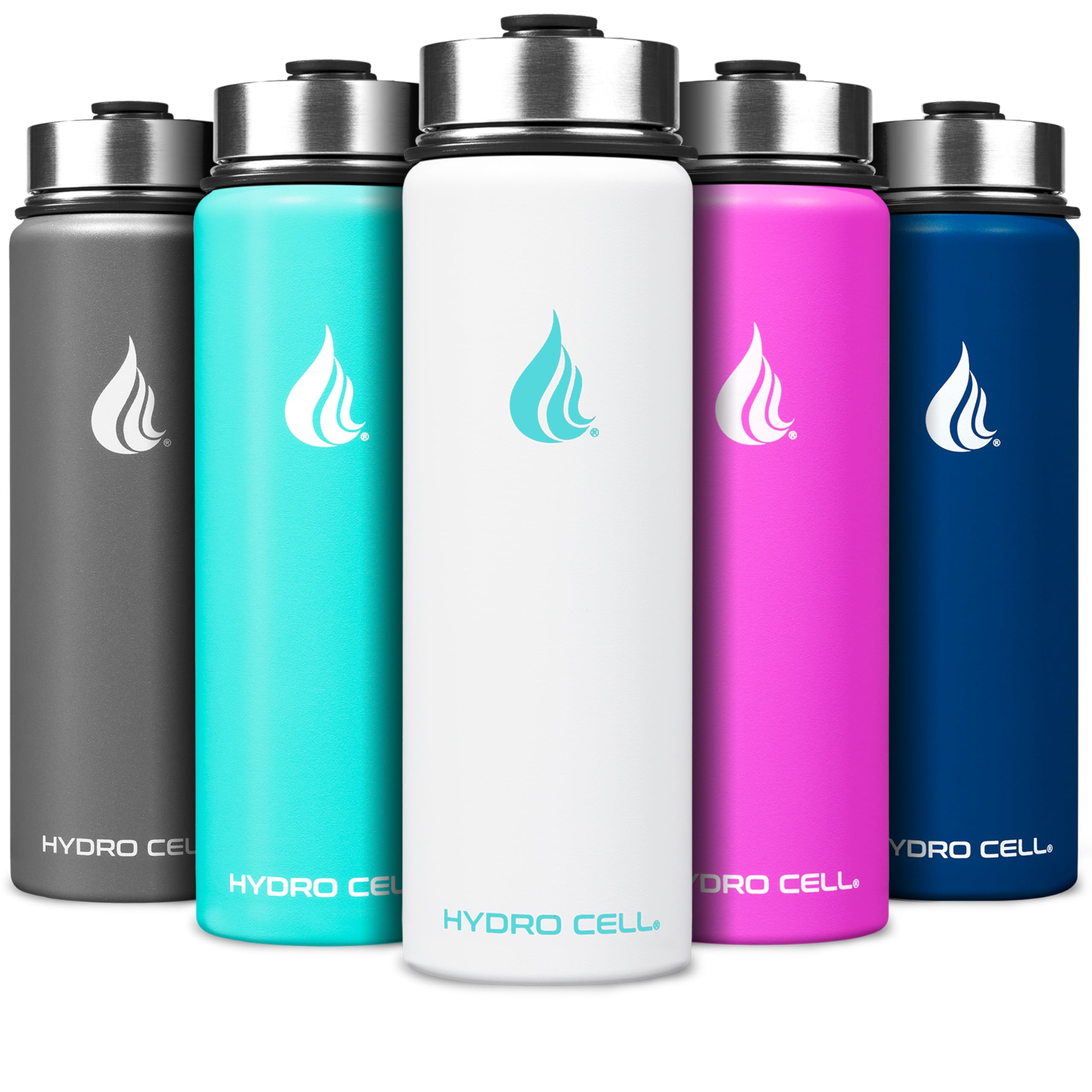 HYDRO CELL Stainless Steel Insulated Water Bottle with Straw - For Cold & Hot Drinks - Metal Vacuum Flask with Screw Cap and Modern Leakproof Sport Thermos for Adults (White 24oz)