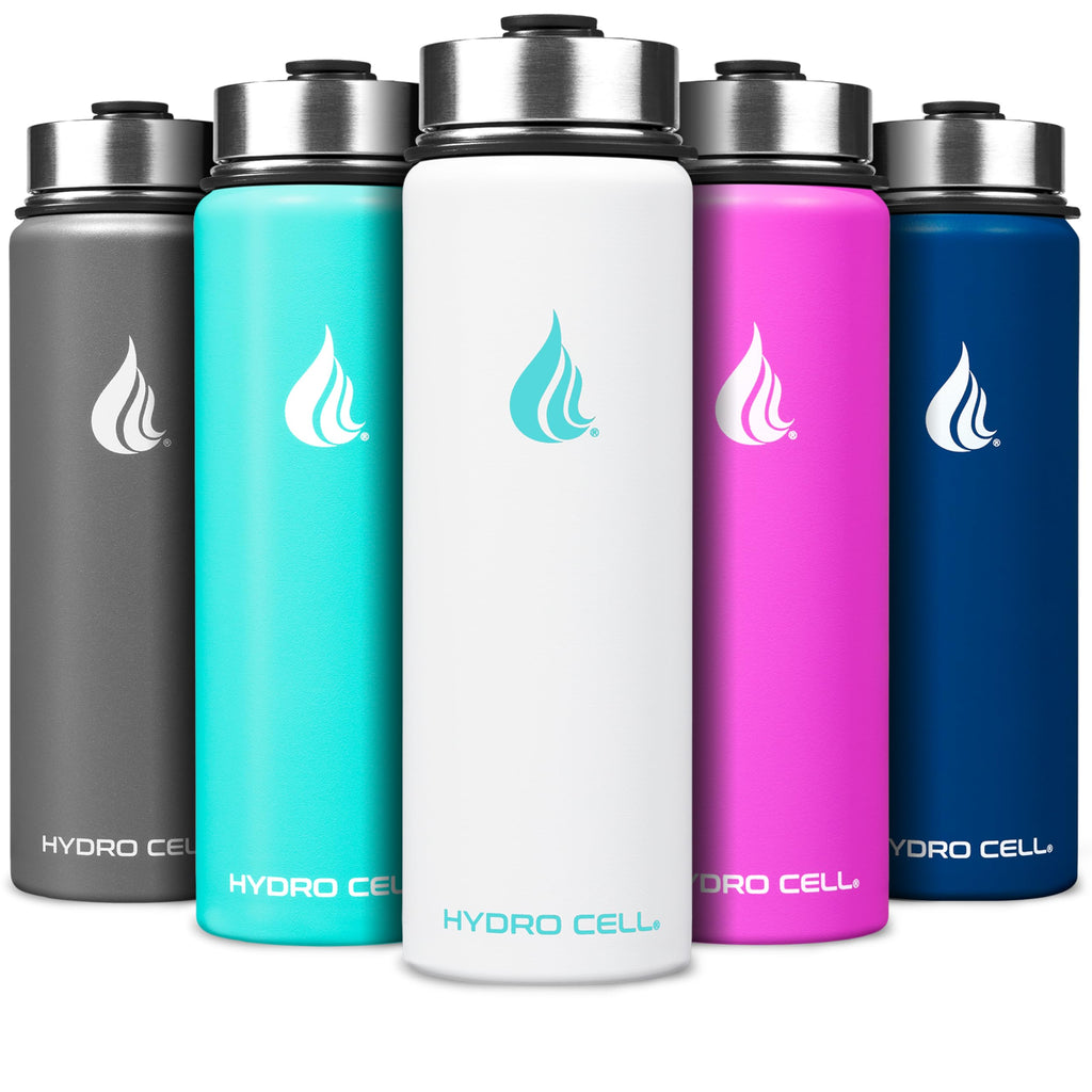 HYDRO CELL Stainless Steel Insulated Water Bottle with Straw - For Cold & Hot Drinks - Metal Vacuum Flask with Screw Cap and Modern Leakproof Sport Thermos for Adults (White 24oz)