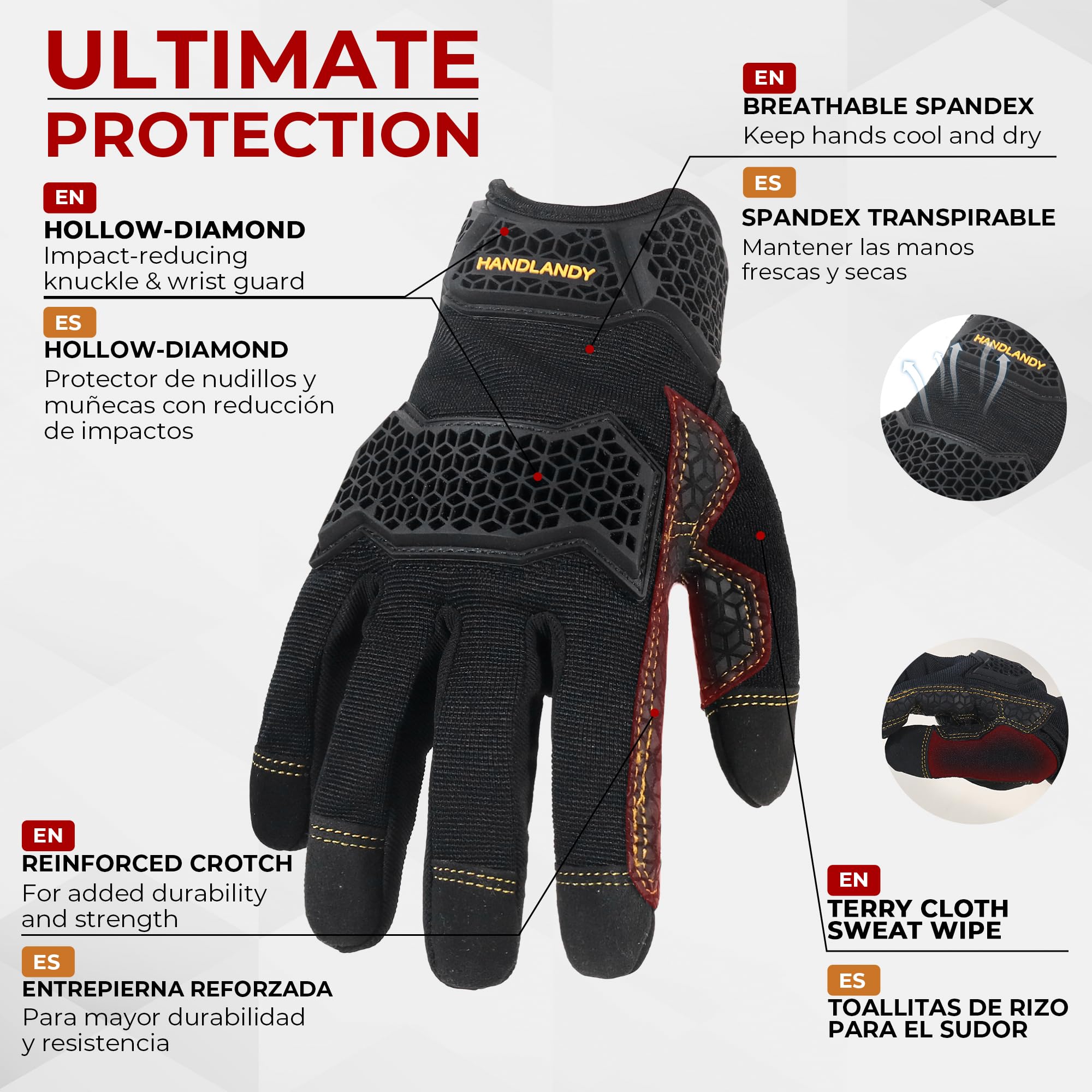 HANDLANDY Work Gloves for Men & Women, Utility Mechanic Working Gloves Touch Screen with Grip, Impact Tactical Gloves for Outdoor Activity (X-Large, 1 Pair)