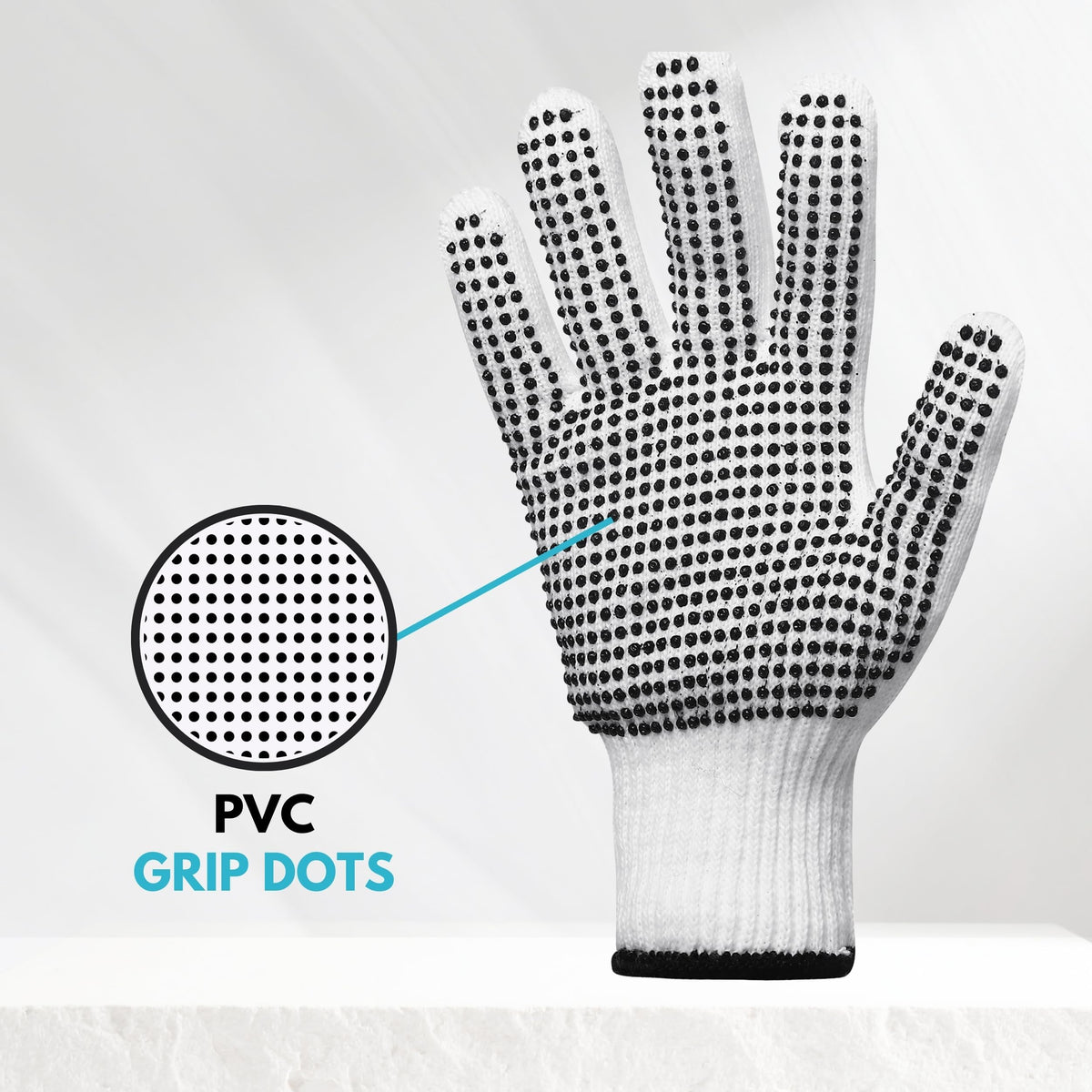 Cotton Work Gloves with PVC Dot Grip, 12 Pairs, String Knit, Large