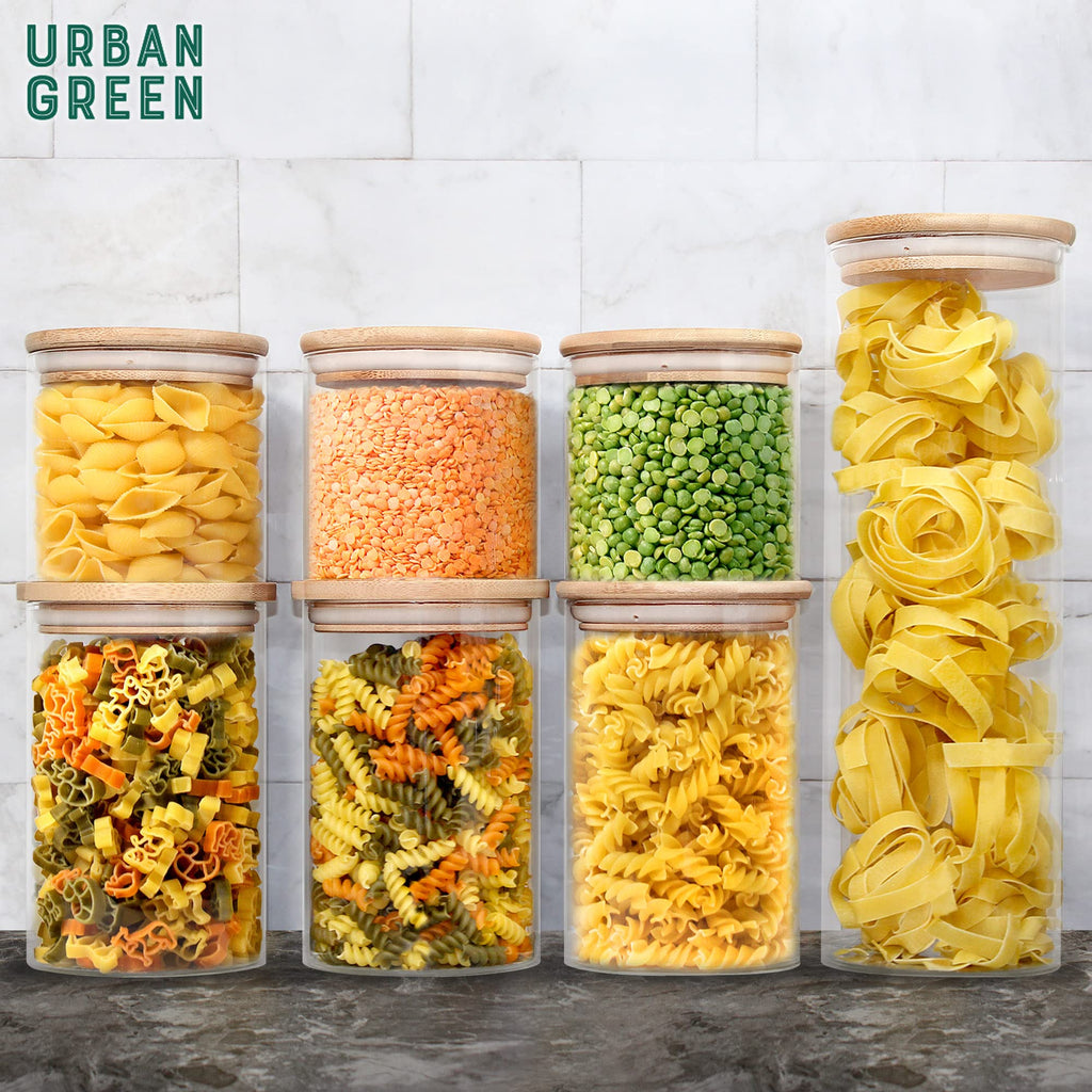 Urban Green Glass Jars with Airtight Lids, Airtight Glass Canisters with Locking Lids, (Bamboo-20oz-30oz)