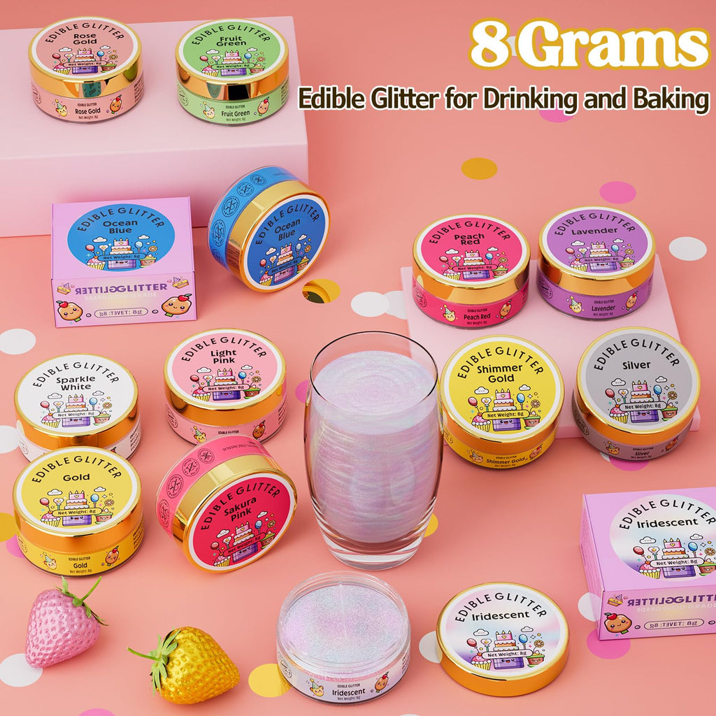 Nomeca Edible Glitter for Drinks Cakes, 8 grams Food Grade Luster Dust Sprinkles Glitter for Cake Decorations, DIY Cocktails, Beverages & Cake Decorating, Dessert Cake Topper (1-Glod)