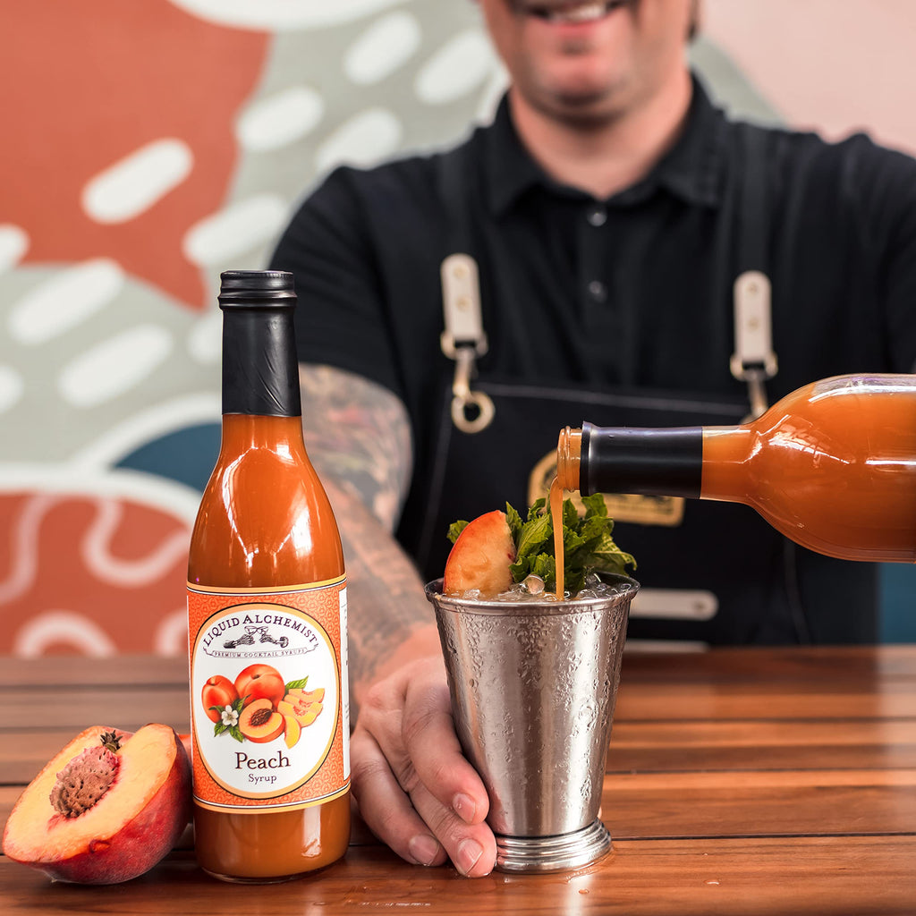 Liquid Alchemist Peach Syrup for Cocktails | Real Ingredients Make our Peach Syrup for Drinks a Perfect Bellini Mix | Small Batch, Non-GMO & Vegan | 25.4 oz Drink Mixer, Pack of 1
