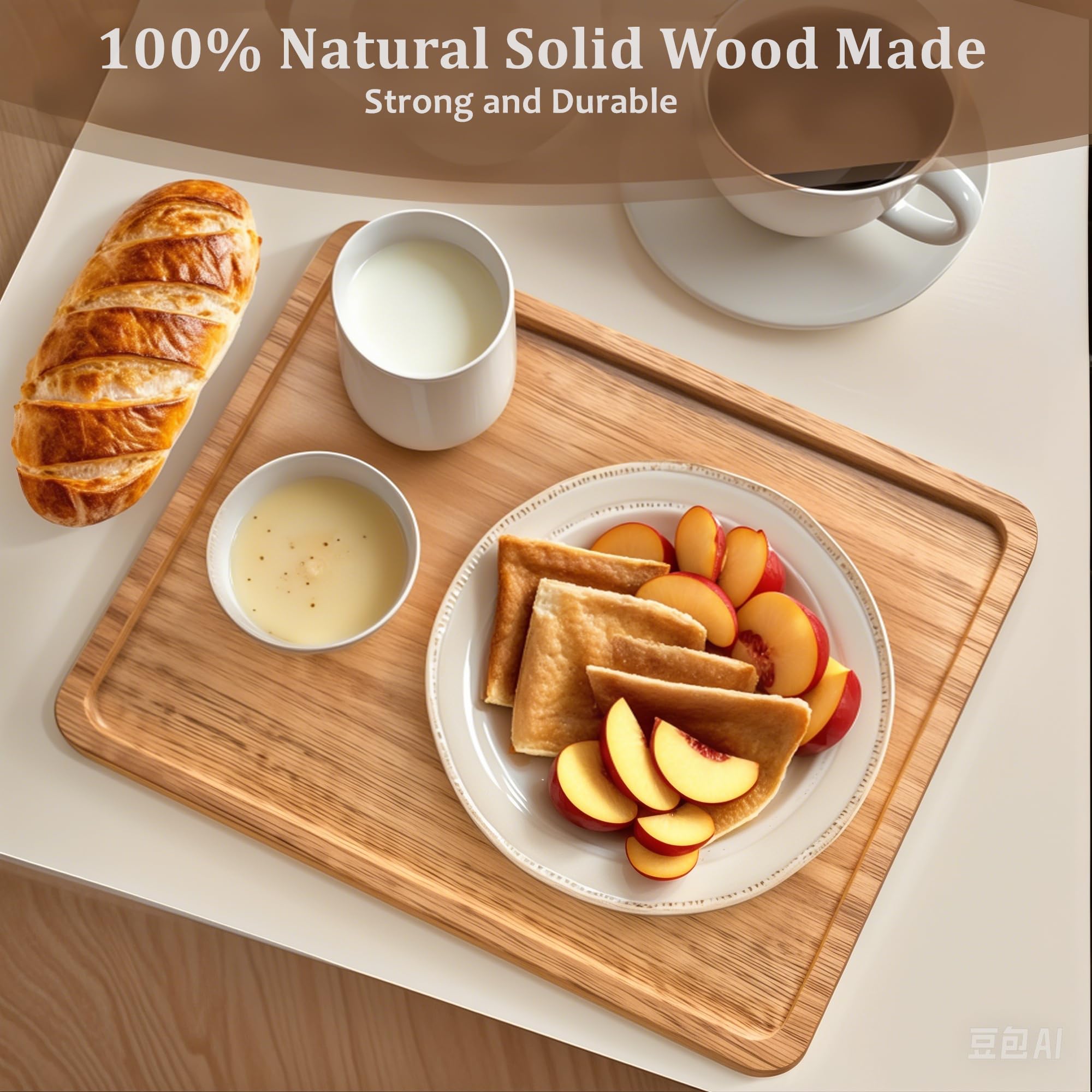 Oebberru Wood Tray for Coffee Tea Extra Large Wooden Serving Tray for Food Fruit Snack Decorative Serving Platter, 17.7x13.8 Inches, Light Color