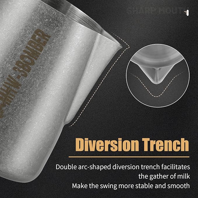 MHW-3BOMBER Milk Frothing Pitcher, 20oz/600ml Frother Cup for Barista, SUS304 Stainless Steel Espresso Steaming Pitcher for Coffee/Latte Art, P3015SS-OS