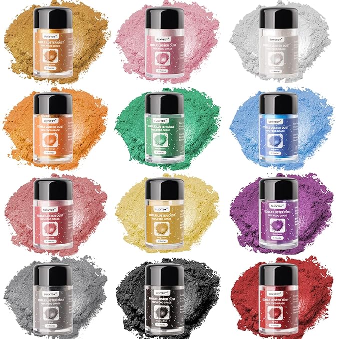Edible Glitter for Cocktails and Cakes, 12 Colors x 5g Food Grade Shimmer Luster Dust Edible Set, Food Glitter for Drinks Cookies Chocolate
