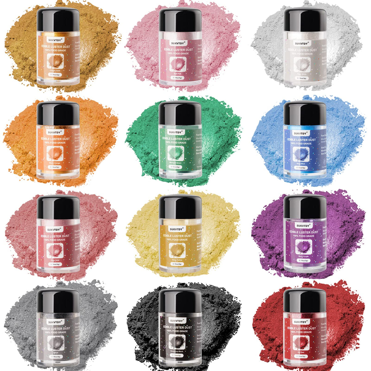 3 Colors Halloween Edible Glitter for Drinks & Cakes, 100% Food Grade
