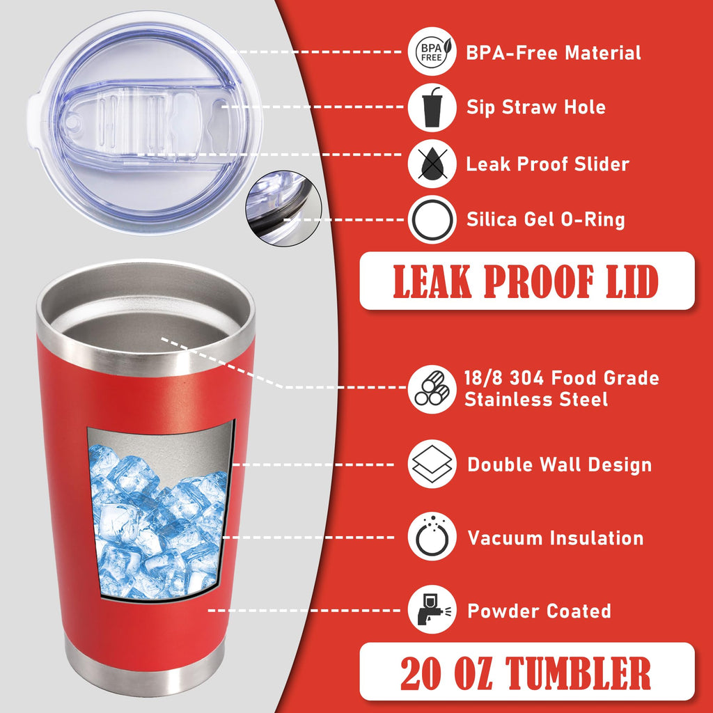 20oz Tumbler Insulated Coffee Tumblers with Lid Stainless Steel Red 4P