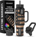 Coldest 40 oz Tumbler with Handle and Straw, 100% Leak Proof Insulated Tumbler with Lid and Straw (3 Lids), Stainless Steel Tumblers for Women & Men, Cup Holder Friendly, 46 oz (Camouflage Flag)