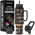 Coldest Tumbler with Handle and Straw, 100% Leak Proof Insulated Tumbler with Lid and Straw (3 Lids), Stainless Steel Tumblers for Women & Men, Cup Holder Friendly, 46 oz (Camouflage Flag)