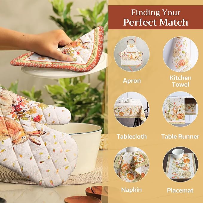 Maison d' Hermine Pot Holders Set 100% Cotton Heat Resistant Potholders 8" x 8" Hot Pads with Loop BBQ, Cooking, Baking, Grilling, Kitchen, Handling Hot Pans (Pack of 2, Pumpkin Passion)