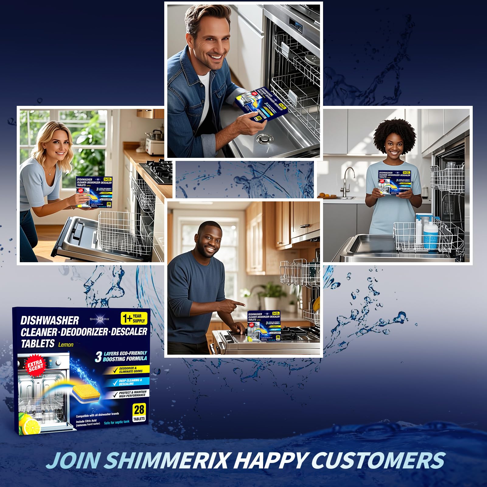 Dishwasher Cleaner Deodorizer Descaler Tablets - 28 Tabs - 1 Plus Year Supply - Extra Scented Deep Cleaning Sanitizer Pods - Remove Hard Water - Contain Citric Acid Heavy Duty Septic Safe - Lemon