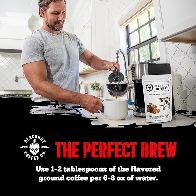 Blackout Coffee Cinnamon French Toast Flavored Ground Coffee – Medium Roast, Smooth Taste, Guilt Free Indulgence – Freshly Roasted 12oz Bag, American Made