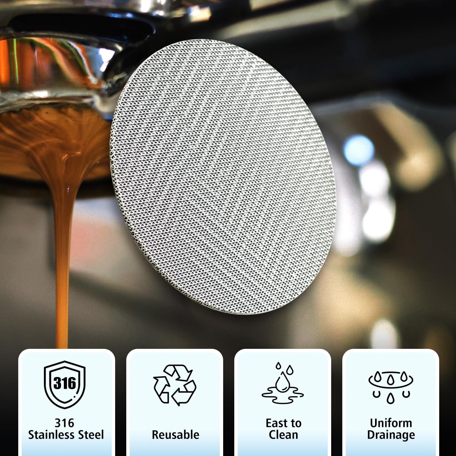 Rovella 53mm Espresso Dosing Funnel and Puck Screen Set, Espresso Coffee Dosing Ring & 1.7mm 316 Stainless Steel Espresso Portafilter for Coffee Portafilter Filter Basket