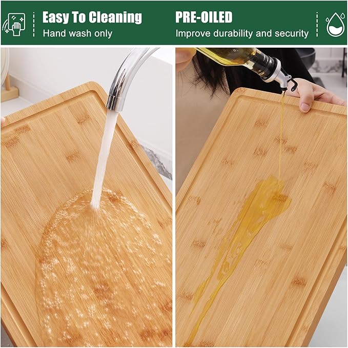 Homaxy Extra Large Organic Bamboo Cutting Boards for Kitchen, 20"x14" Wooden 2XL Cutting Board with Juice Groove and Handles, Charcuterie Butcher Block Wood Serving & Chopping Board - Pre Oiled
