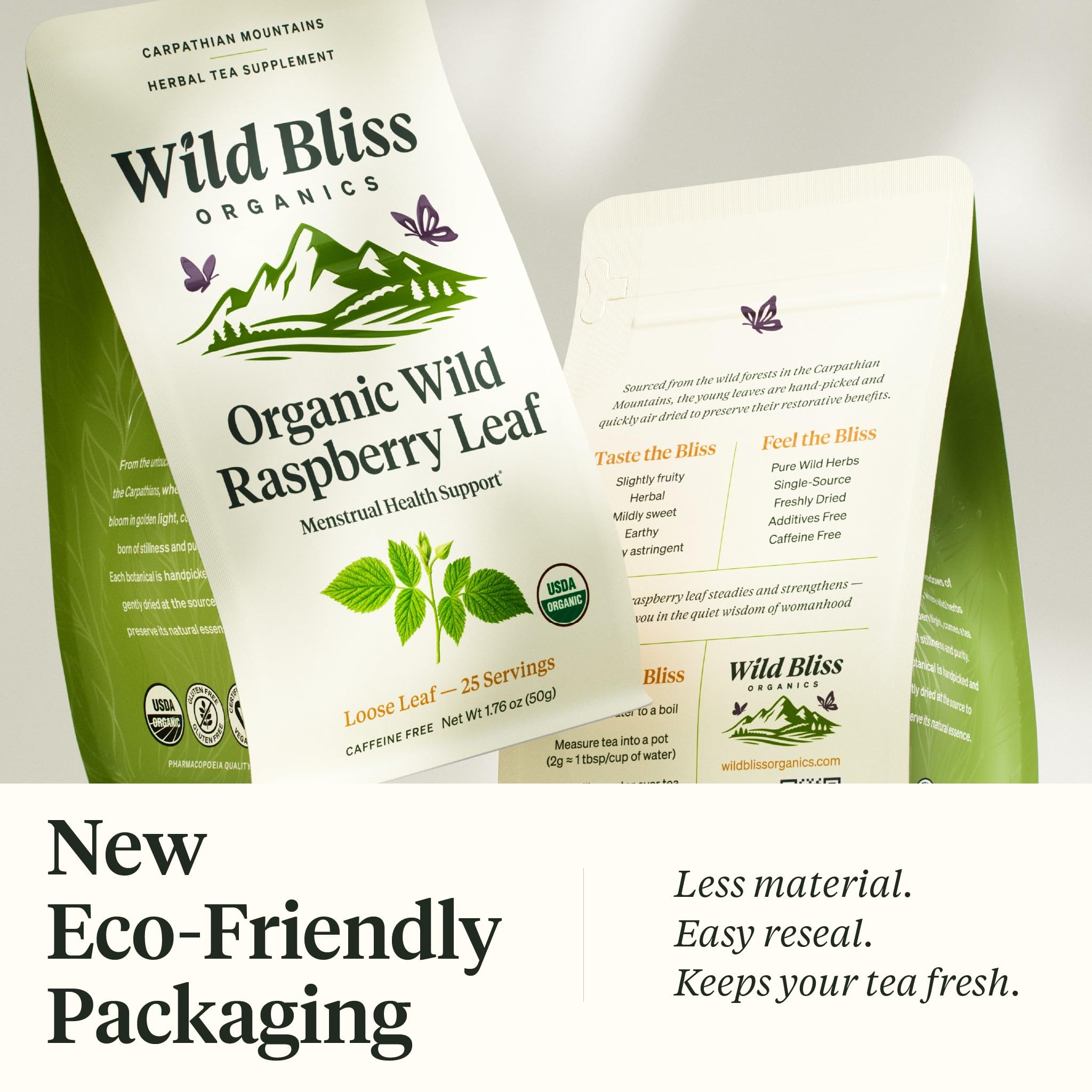 Wild Bliss Organic Red Raspberry Leaf Tea for Pregnancy and Menstrual Support - Loose Leaf Herbal Tea - 1.76 Oz - 25 Servings