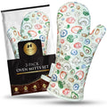 Premium Heat-Resistant Oven Mitts - Stylish and Beautiful - Non-Slip Platinum Silicone Grip - Long and Thick - 100% Natural Cotton Exterior and Soft Terry Cloth Lining - Cook'n'Chic Set of 2 - Green