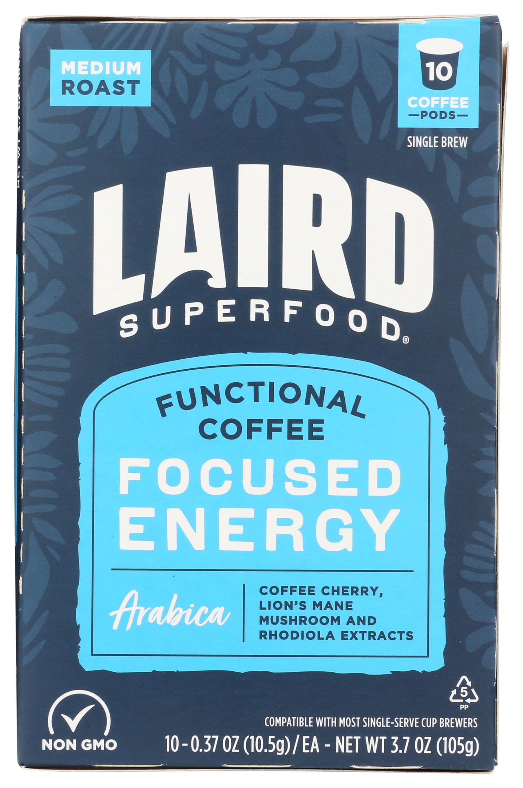 Laird Superfood K-Cups with Functional Mushrooms - Focused Energy, 10ct - Plant-Based Blend of Lions Mane Mushrooms, Rhodiola Extract, and Coffee Cherry - Delicious and Convenient