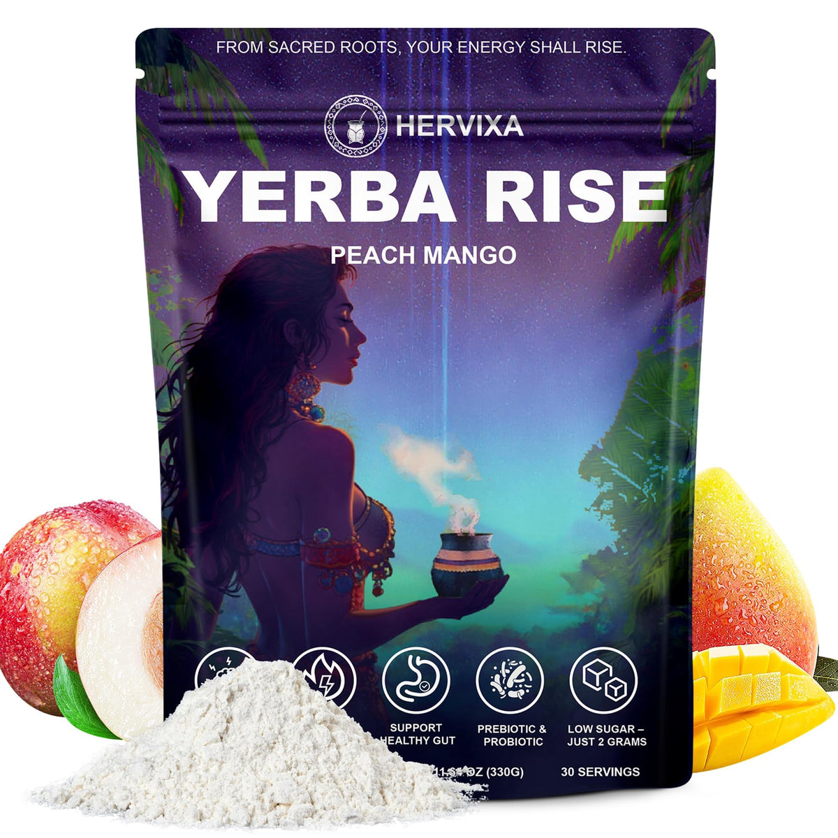 Yerba Rise Yerba Mate Powder, Peach Mango, 330g, 30 Servings