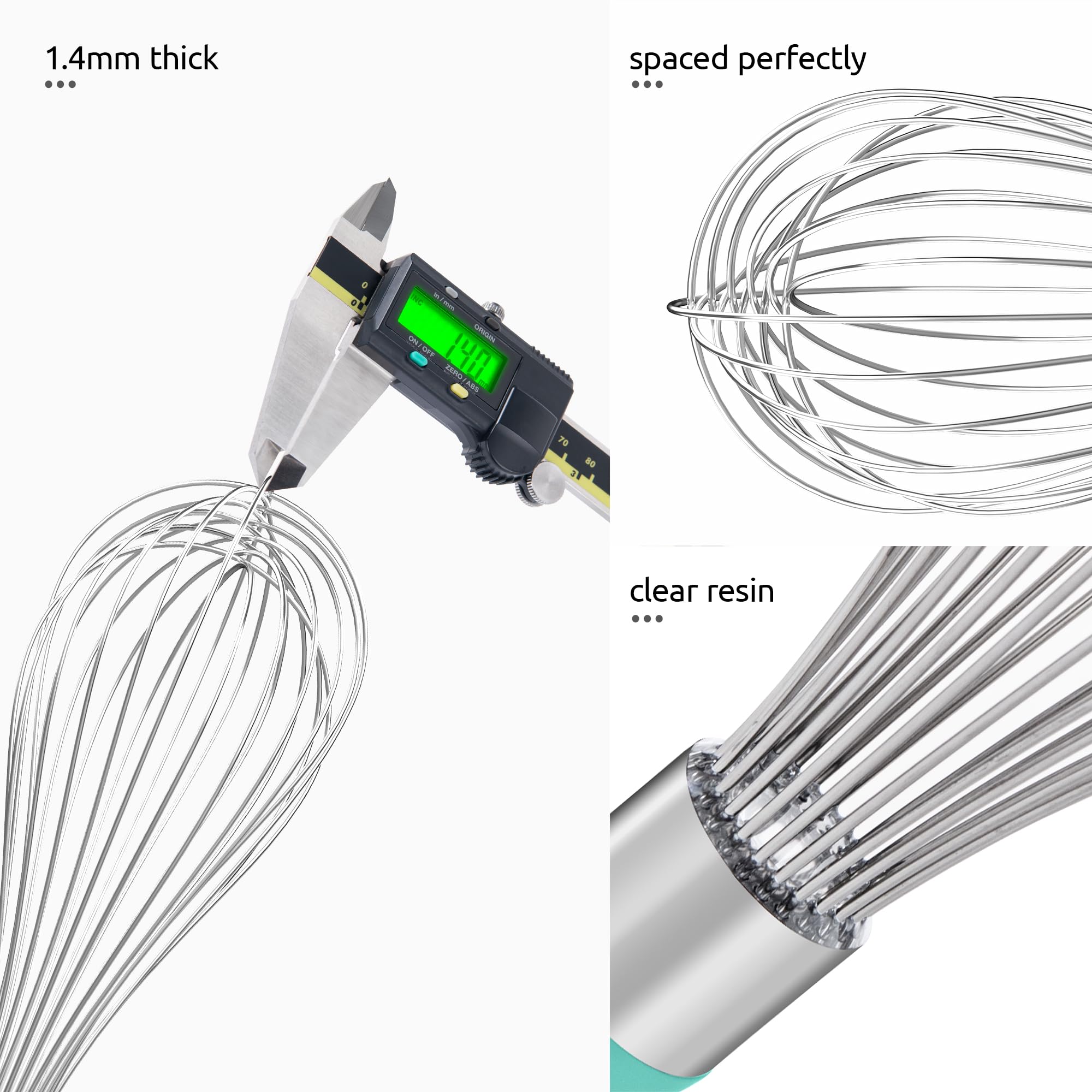 U-Taste Wire Whisk for Cooking, 18/10 Stainless Steel Wisk, L/Aqua Sky
