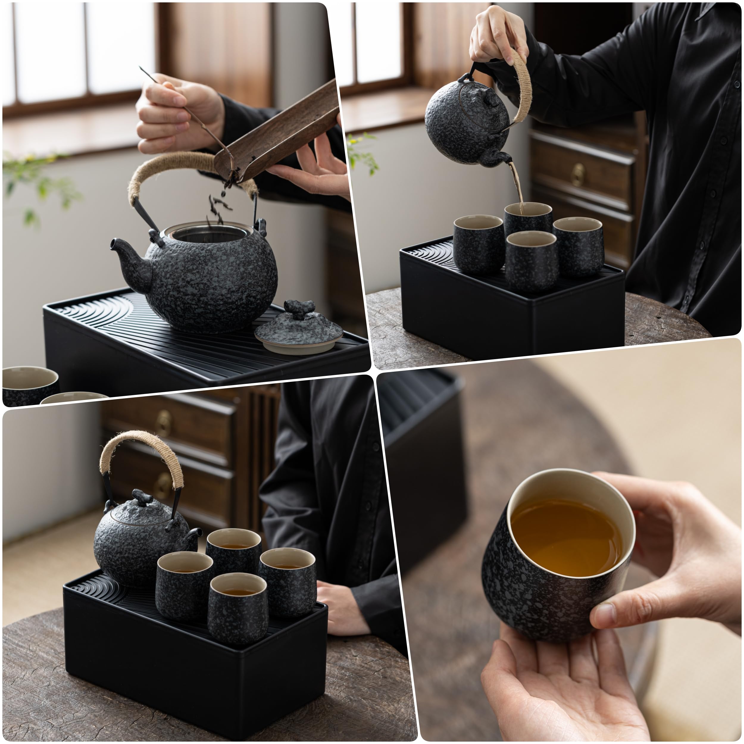 TEANAGOO Japanese Tea Set, Chinese Tea Sets, Porcelain Japanese Tea Cups, Chinese Gongfu Tea Set, Asian Tea Set for Adults, Japanese Teapot Set, 1 Teapot (700ml/25oz) + 4 Tea Cups(205ml/7.2oz), U2