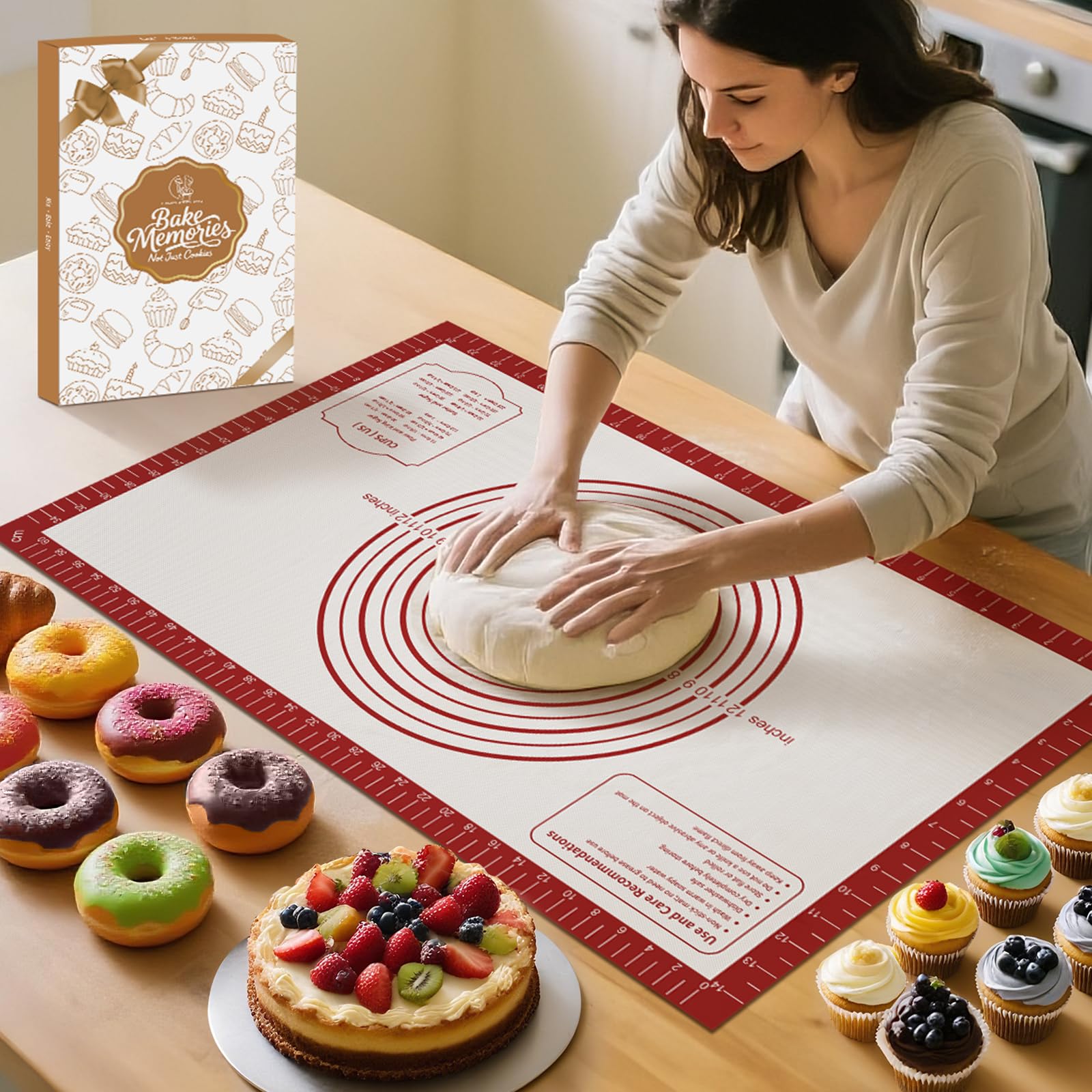 Non Stick Pastry Mat for Rolling Dough Fondant Pie Crust, Macaron Silicone Baking Mat for Mat Extra Large Silicone Mats for Baking Cookie Cakes Pizza Candy Bread
