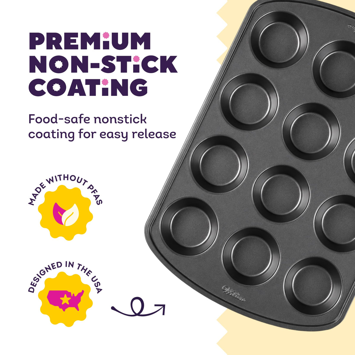 Wilton Gold Non-Stick Muffin Pan, Made Without PFAS, 12-Cup