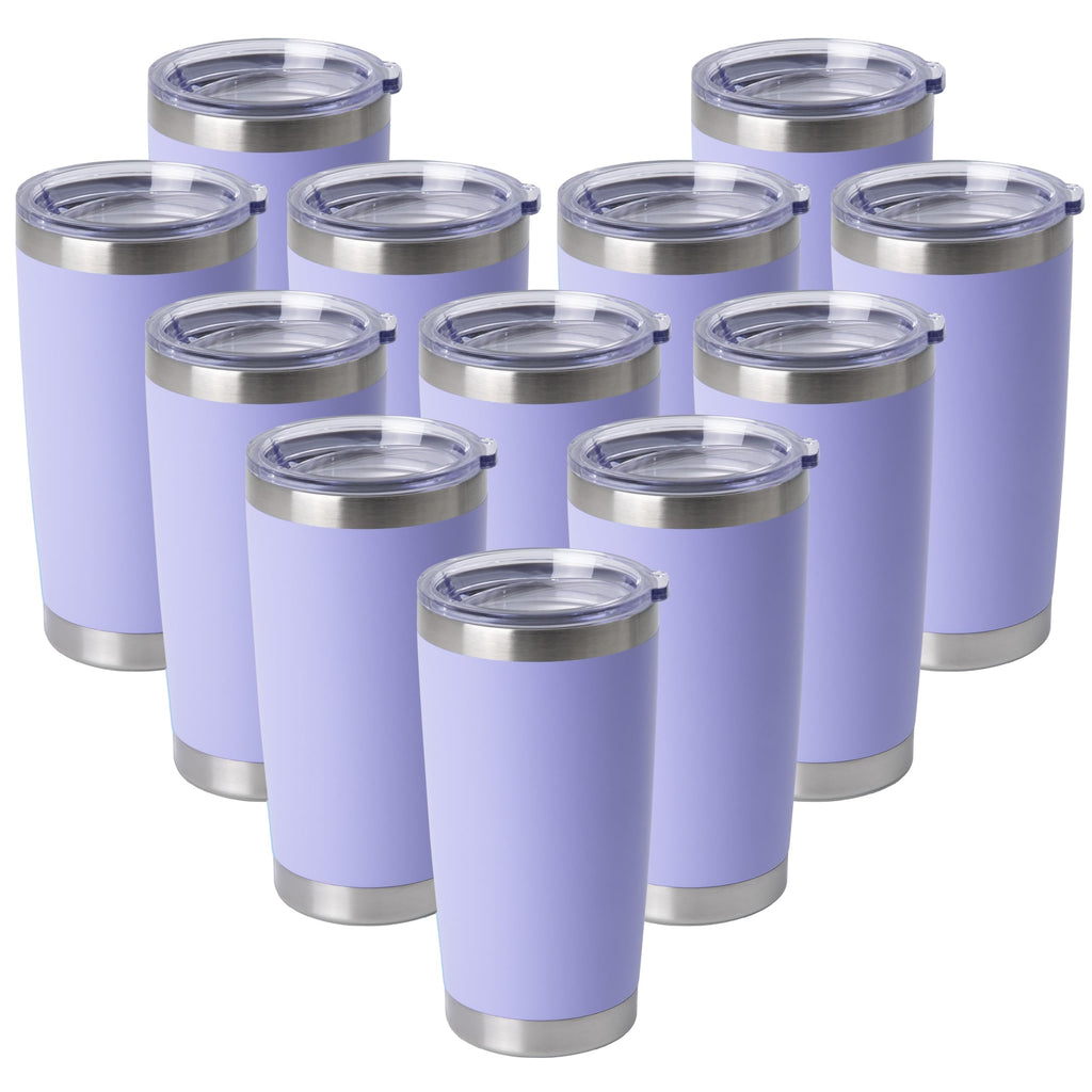 HASLE OUTFITTERS 20oz Stainless Steel Tumblers Bulk, Insulated Travel Cup with Lid, Double Wall Vacuum Coffee Mug for Cold & Hot Drinks 12 Pack, Light Purple