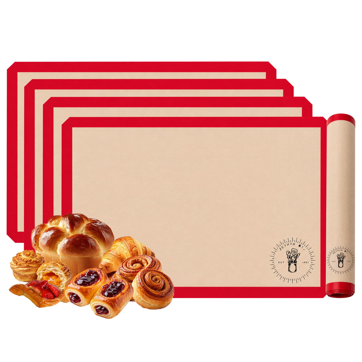 Silicone Baking Mats - 3/4 Size Baking Sheet Liners, Pack of 3, Red