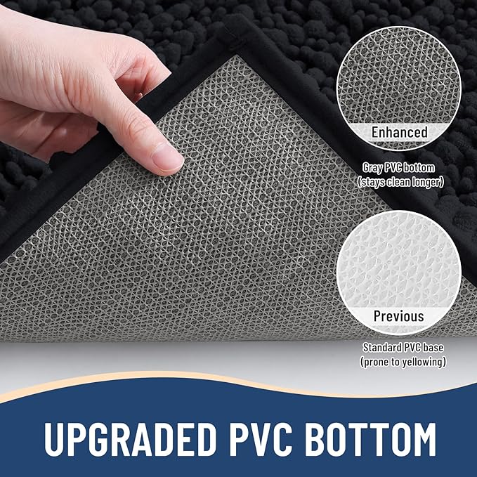 Arotive Luxury Chenille Bathroom Rug Mat, Extra Soft Thick Absorbent Shaggy Bath Rugs, Non-Slip Machine Wash Dry, Plush Bath Mats for Bathroom, Shower and Tub, 59x35, Black