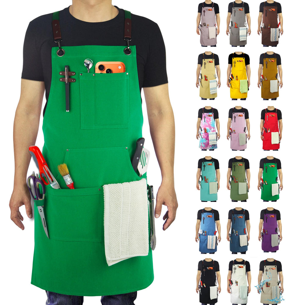 Stenffy Kitchen Apron, Work Apron, Canvas Apron, Green