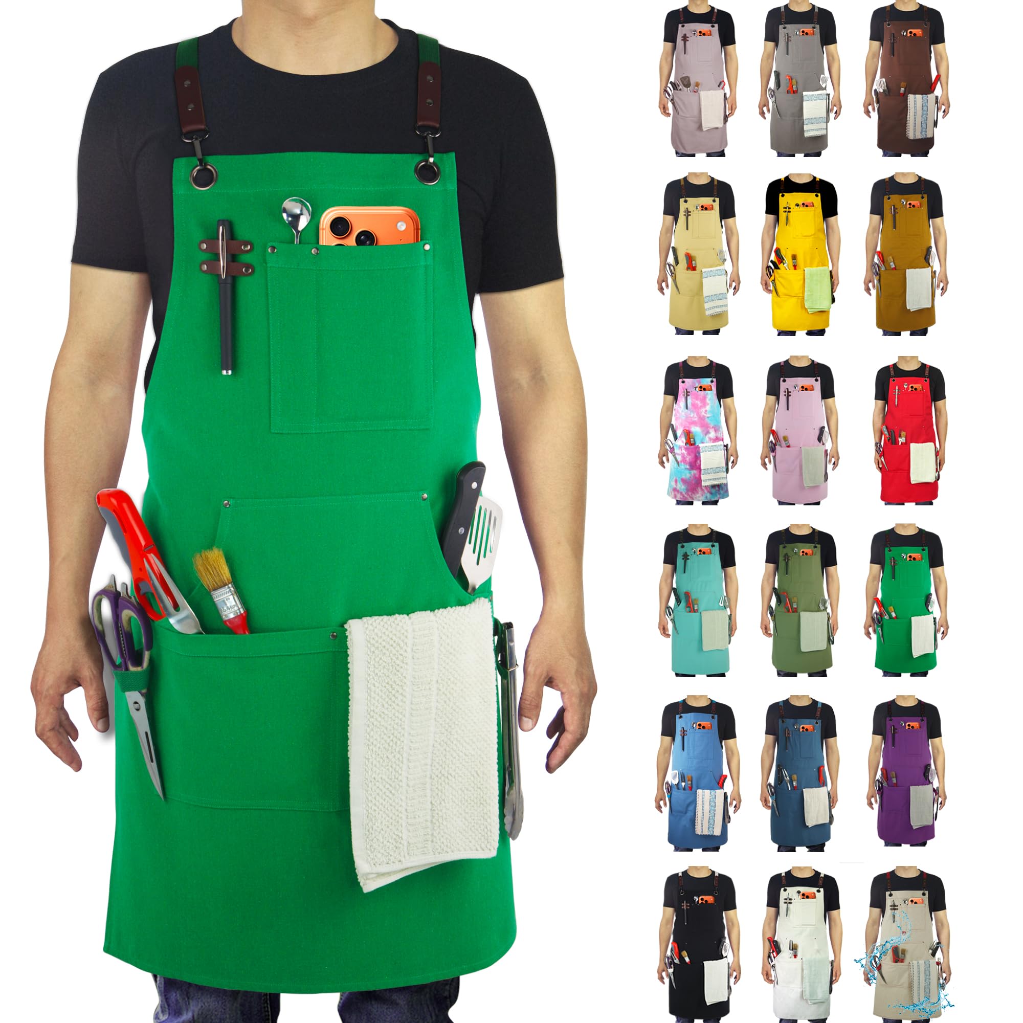Stenffy Kitchen Apron, Work Apron, Canvas Apron, Green