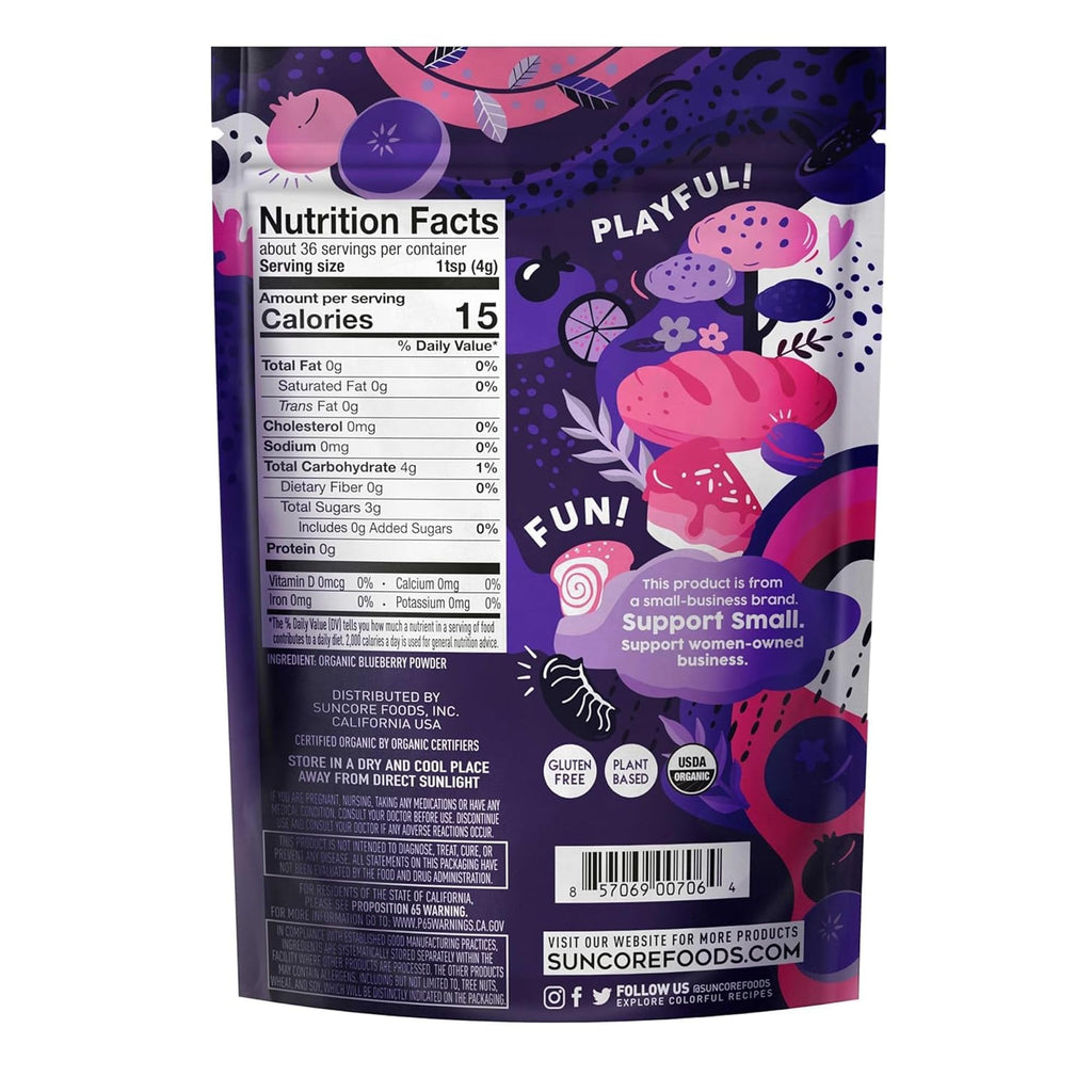 Suncore Foods Organic Indigo Blueberry Powder 5oz | Gluten Free | Vegan