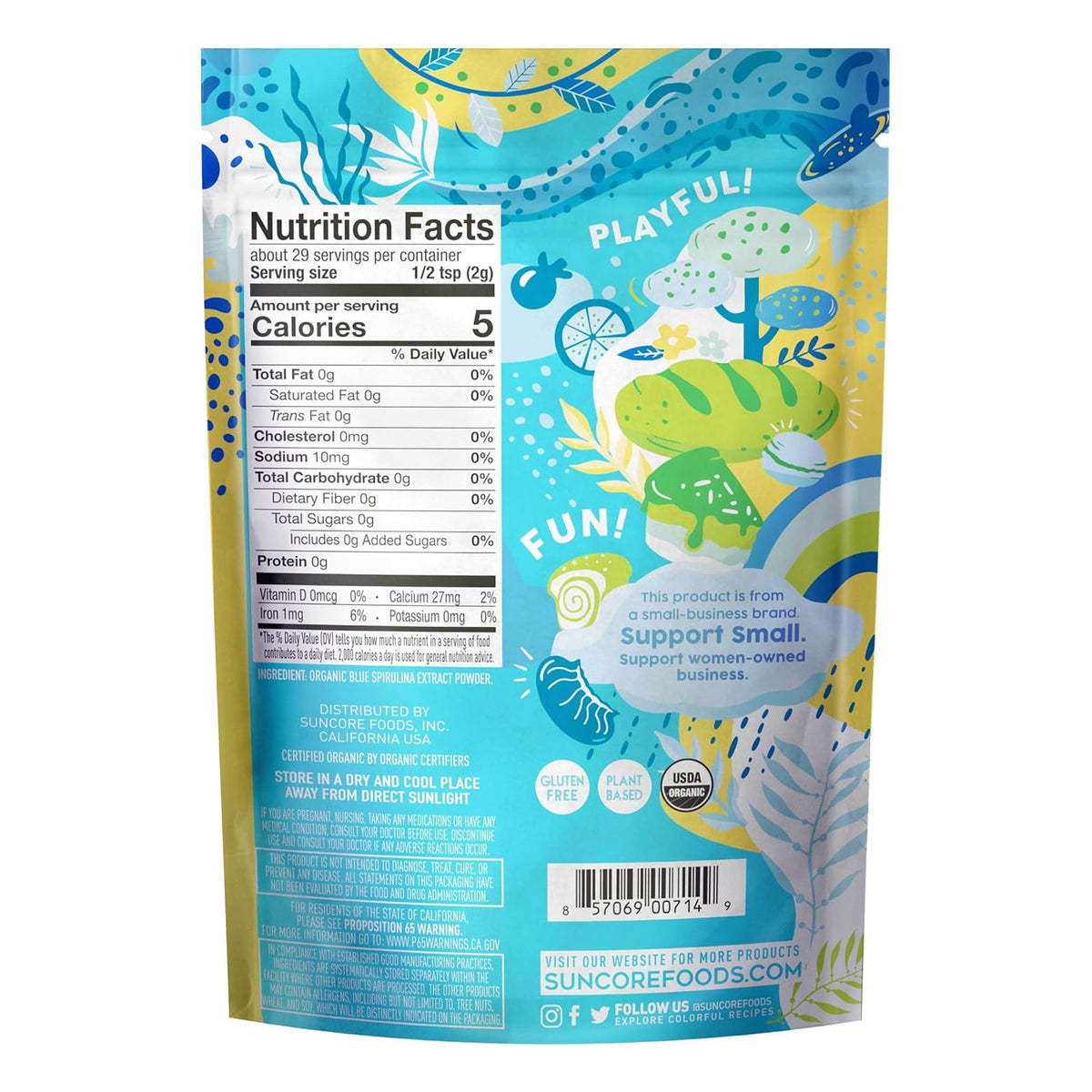 Suncore Foods Organic Blue Spirulina Powder 2 oz | Gluten Free | Vegan