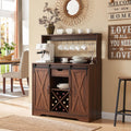Wnutrees Farmhouse Coffee Bar Cabinet with Charging Station and USB, Brown