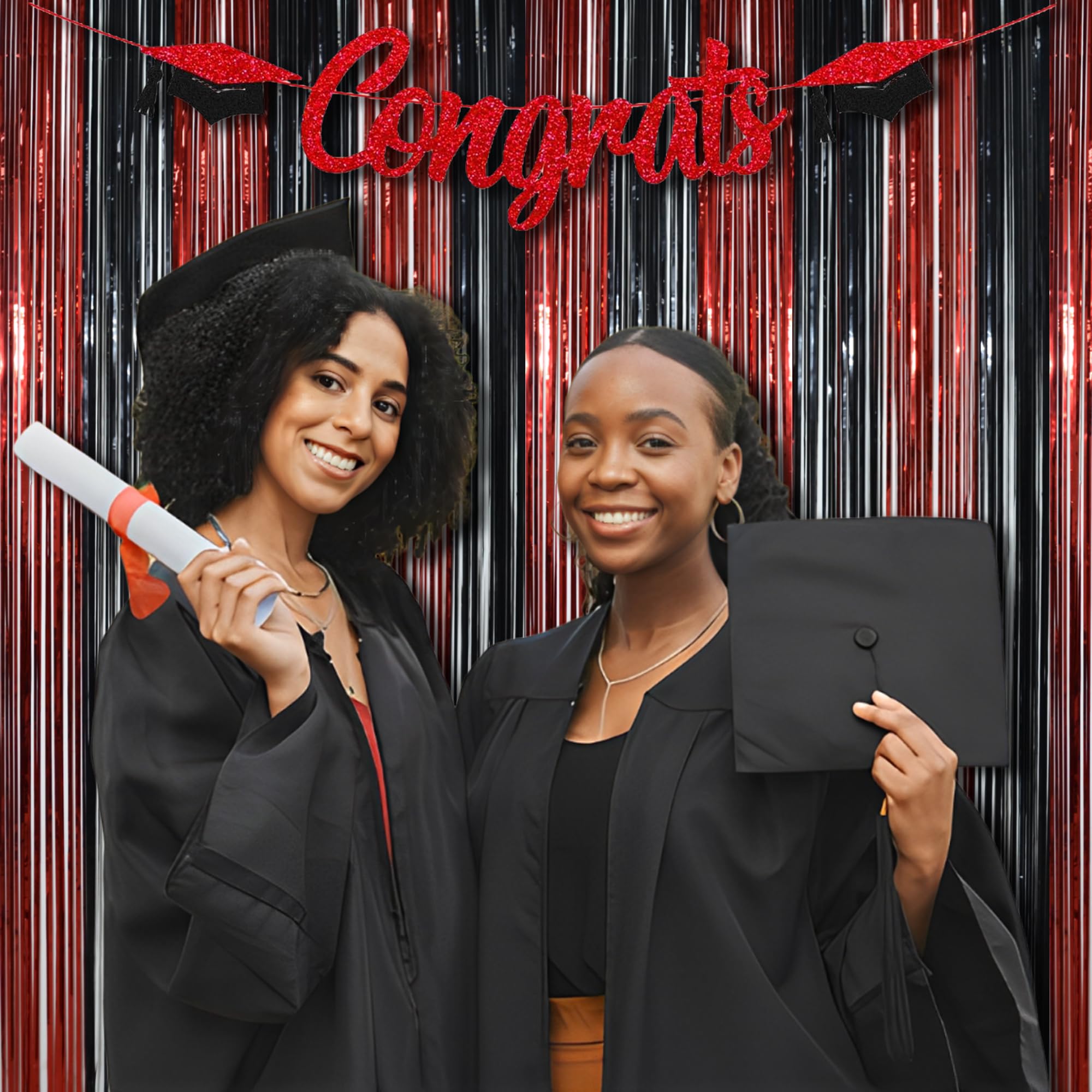 BRAVESHINE Party Streamers Fringe Backdrop | Red and Black Foil Curtain