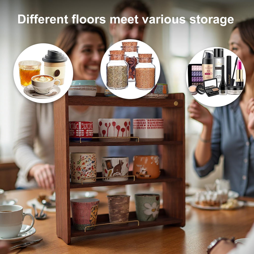 KAOTGOT Coffee Mug Holder Wooden Cup Rack Mug Display Shelf Coffee Cup Holder for Countertop 4 Tier Wood Coffee Mugs Holder for Kitchen Coffee Cup Storage