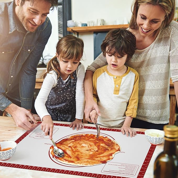 Silicone Baking Pastry Mat, Non Stick Dough Rolling Sheet with Measurement, Nonslip Kitchen Counter Mat, Oven Liner Mat Fondant Dough Kneading Mat for Making Cookies Macarons Bread Pizza