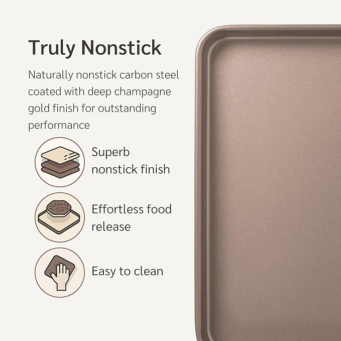 Nonstick 15x10 inch Baking Sheet Set of 2 | PFOA & BPA Free Non Toxic Carbon Steel 10x15 inches Cookie Sheets | Best Non stick Oven Cooking Pans & Jelly Roll Pan | Best Nontoxic Baking Trays